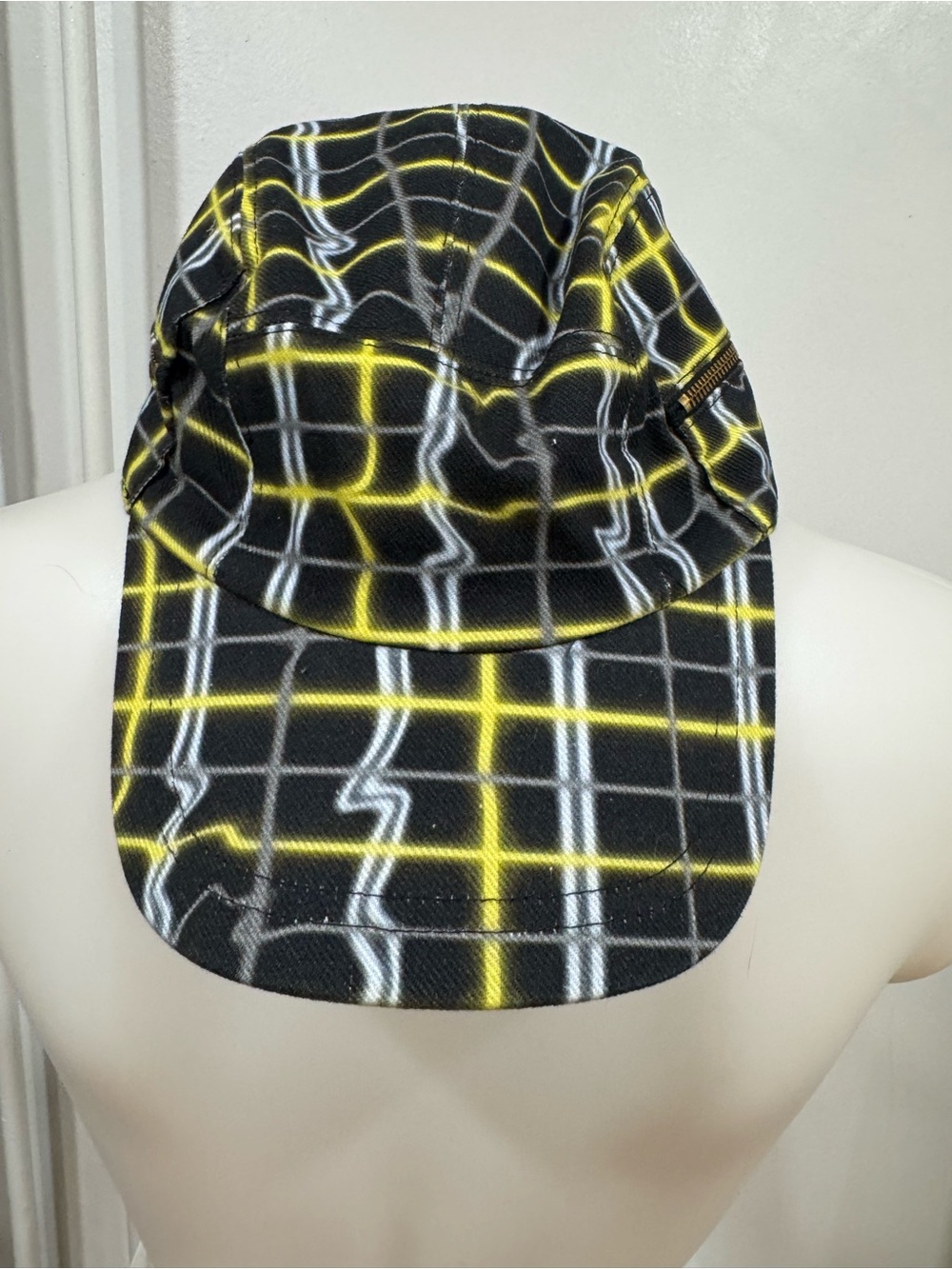 Kenzo Black Yellow White Grid Print Cap